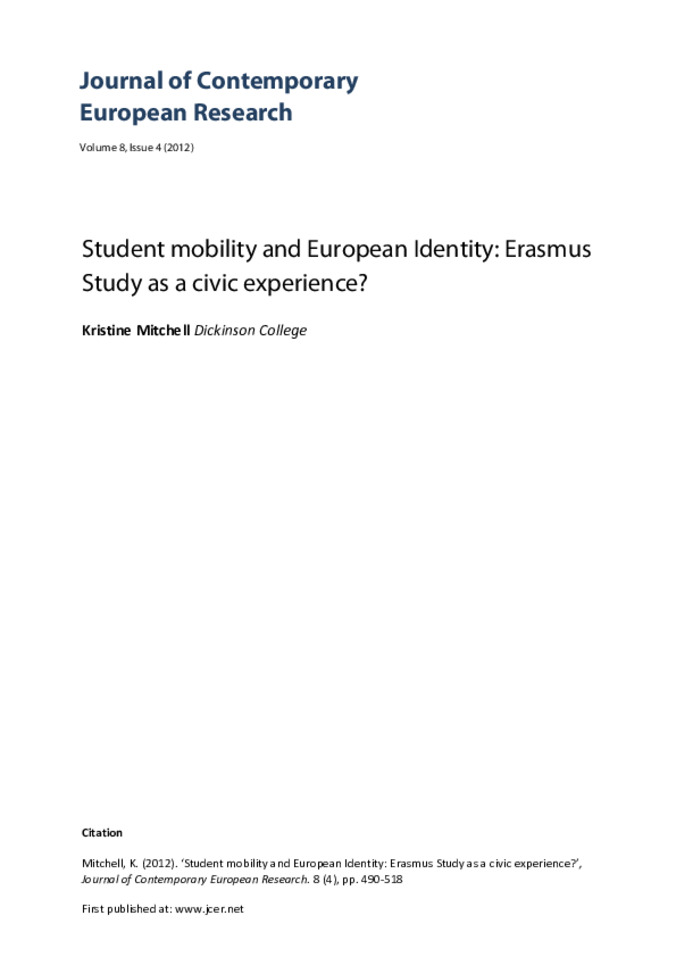 Student Mobility and European Identity: Erasmus Study as a Civic Experience? Miniature