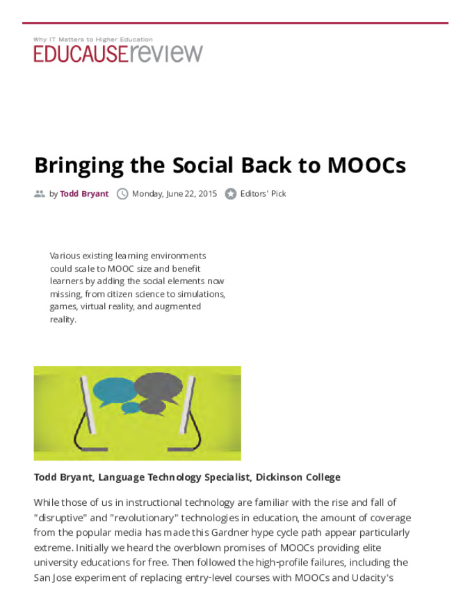 Bringing the Social Back to MOOCs Thumbnail
