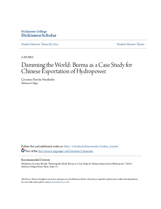 Damming the World: Burma as a Case Study for Chinese Exportation of Hydropower miniatura