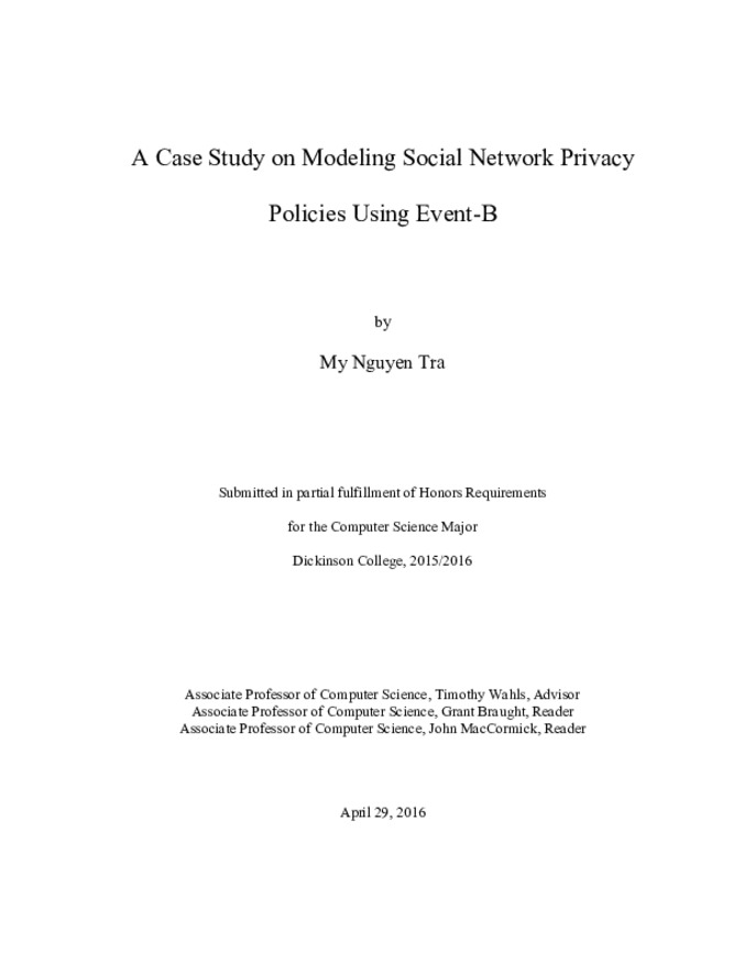 A Case Study on Modeling Social Network Privacy Policies Using Event-B Thumbnail