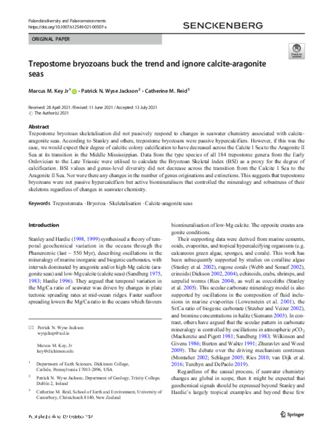 Trepostome Bryozoans Buck the Trend and Ignore Calcite-Aragonite Seas Thumbnail