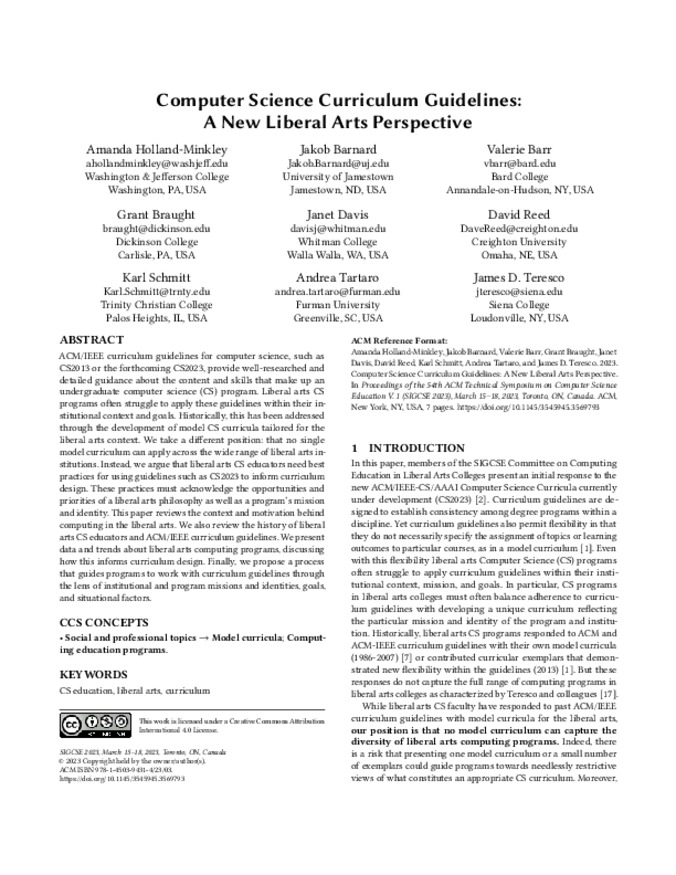 Computer Science Curriculum Guidelines: A New Liberal Arts Perspective miniatura