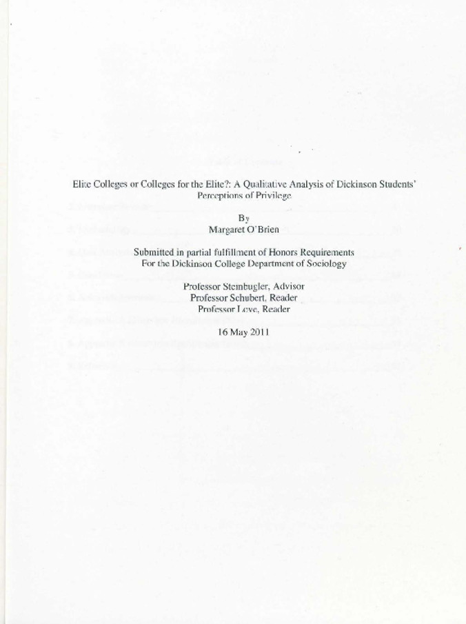 Elite Colleges or Colleges For the Elite?: A Qualitative Analysis of Dickinson Students' Perceptions of Privilege Miniature