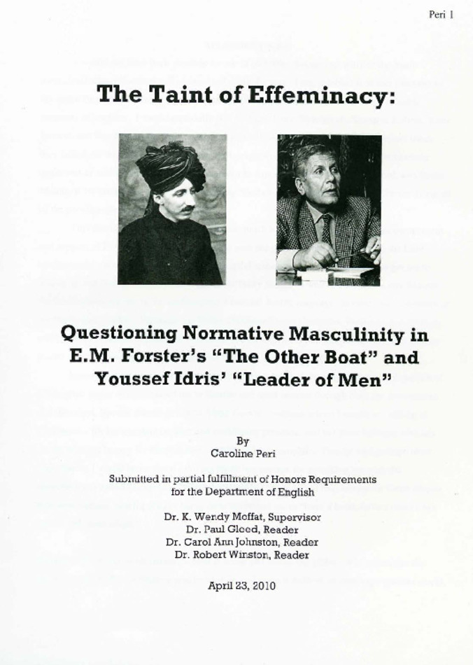 The Taint of Effeminacy: Questioning Normative Masculinity in E.M. Forster's "The Other Boat" and Youssef Idris' "Leader of Men" 缩略图