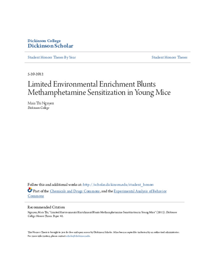 Limited Environmental Enrichment Blunts Methamphetamine Sensitization in Young Mice Miniature