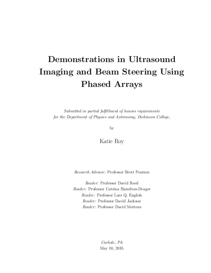 Demonstrations in Ultrasound Imaging and Beam Steering Using Phased Arrays Thumbnail