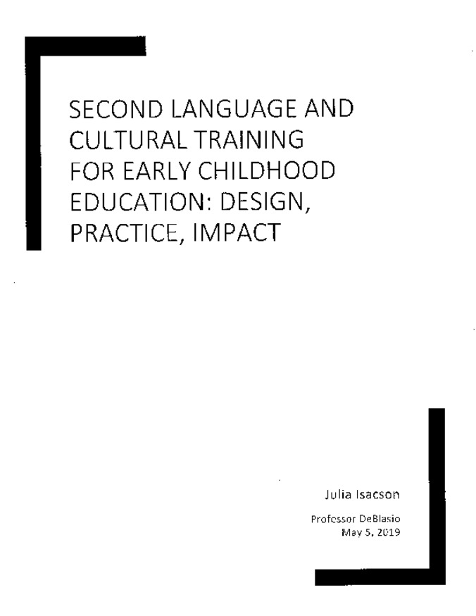 Second Language and Cultural Training for Early Childhood Education: Design, Practice, Impact Miniature