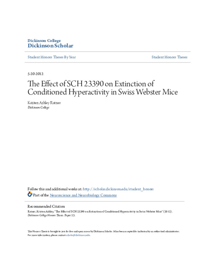 The Effect of SCH 23390 on Extinction of Conditioned Hyperactivity in Swiss Webster Mice Thumbnail