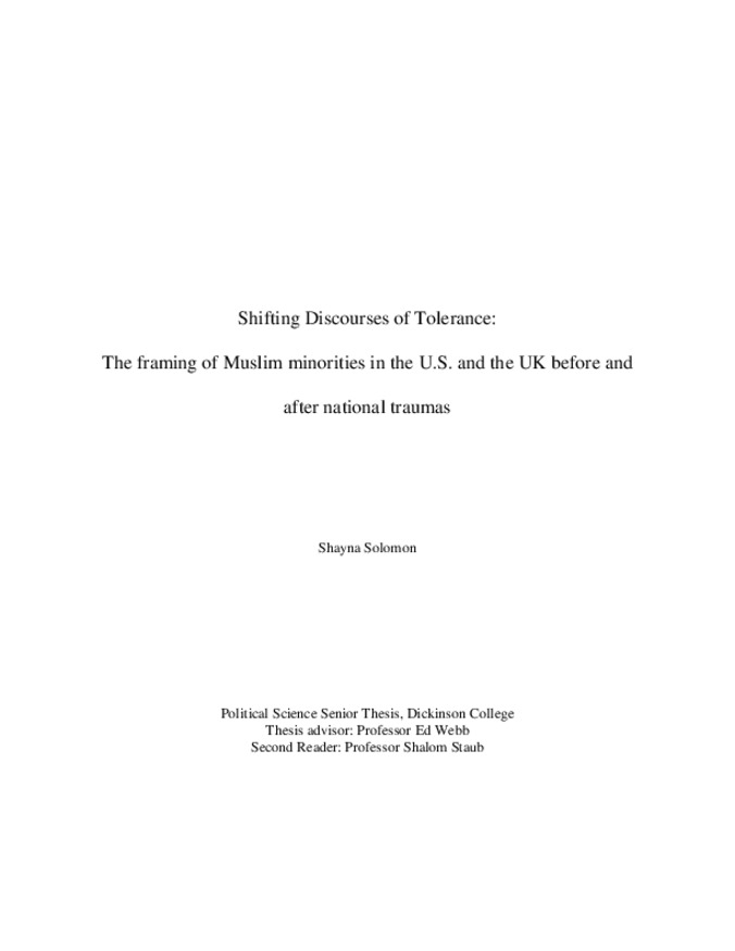 Shifting Discourses of Tolerance: The Framing of Muslim Minorities in the U.S. and the UK Before and After National Traumas Thumbnail