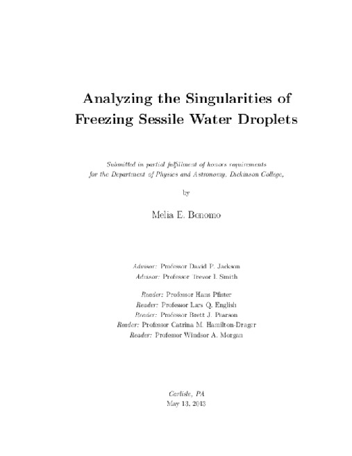 Analyzing the Singularities of Freezing Sessile Water Droplets Thumbnail