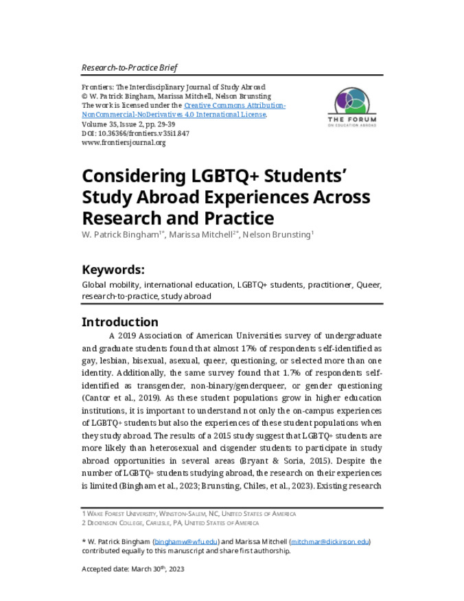 Considering LGBTQ+ Students’ Study Abroad Experiences Across Research and Practice Thumbnail