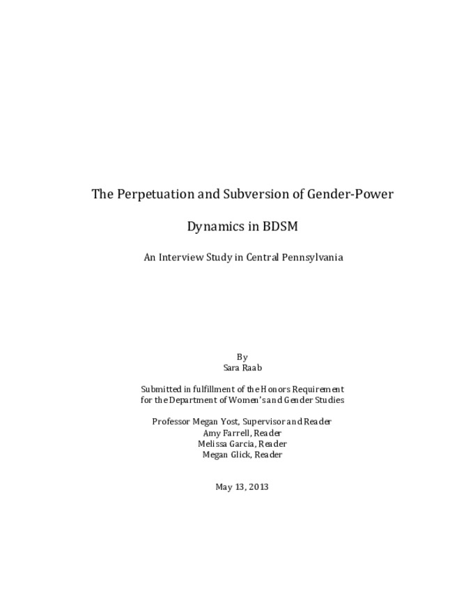 The Perpetuation and Subversion of Gender-Power Dynamics in BDSM: An Interview Study in Central Pennsylvania miniatura