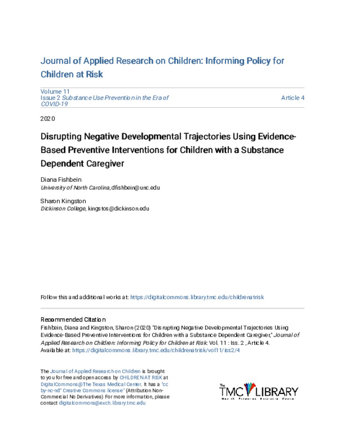 Disrupting Negative Developmental Trajectories Using Evidence-Based Preventive Interventions for Children with a Substance Dependent Caregiver Miniaturansicht