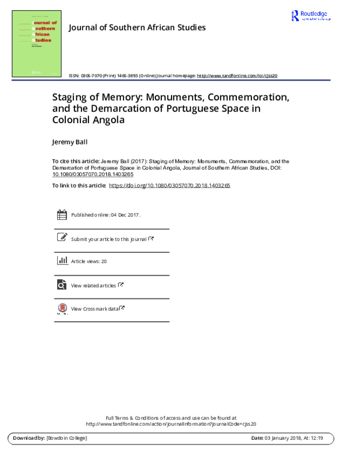 Staging of Memory: Monuments, Commemoration, and the Demarcation of Portuguese Space in Colonial Angola Miniature