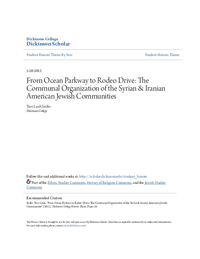 From Ocean Parkway to Rodeo Drive: The Communal Organization of the Syrian & Iranian American Jewish Communities Miniature