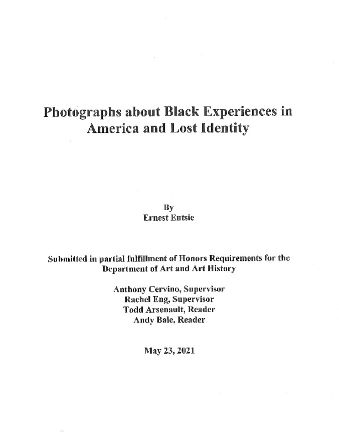 Photographs about Black Experiences in America and Lost Identity Thumbnail