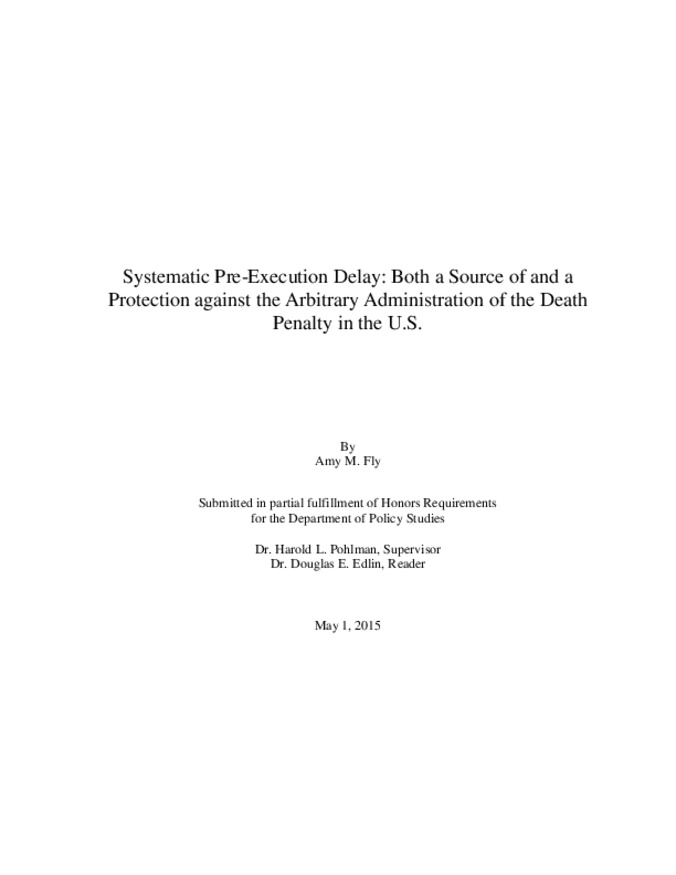 Systematic Pre-Execution Delay: Both a Source of and a Protection against the Arbitrary Administration of the Death Penalty in the U.S. miniatura