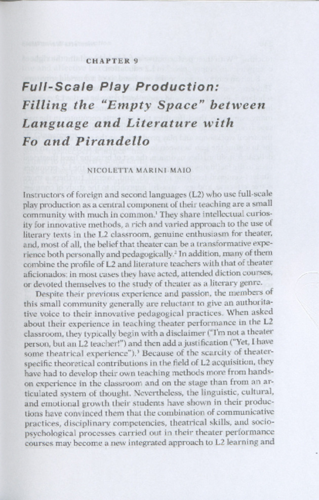Full-Scale Play Production: Filling the "Empty Space" between Language and Literature with Fo and Pirandello Thumbnail