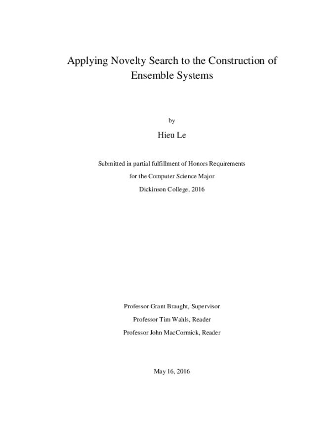 Applying Novelty Search to the Construction of Ensemble Systems Miniature