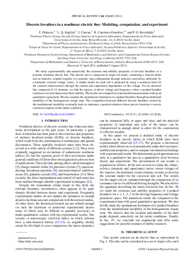 Discrete Breathers in a Nonlinear Electric Line: Modeling, Computation and Experiment Miniature