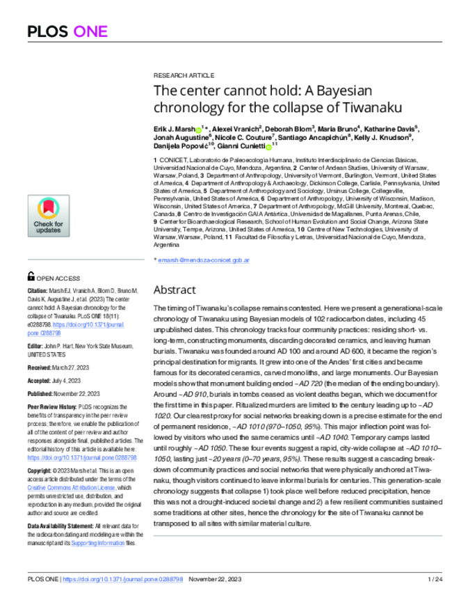 The Center Cannot Hold: A Bayesian Chronology for the Collapse of Tiwanaku 缩略图