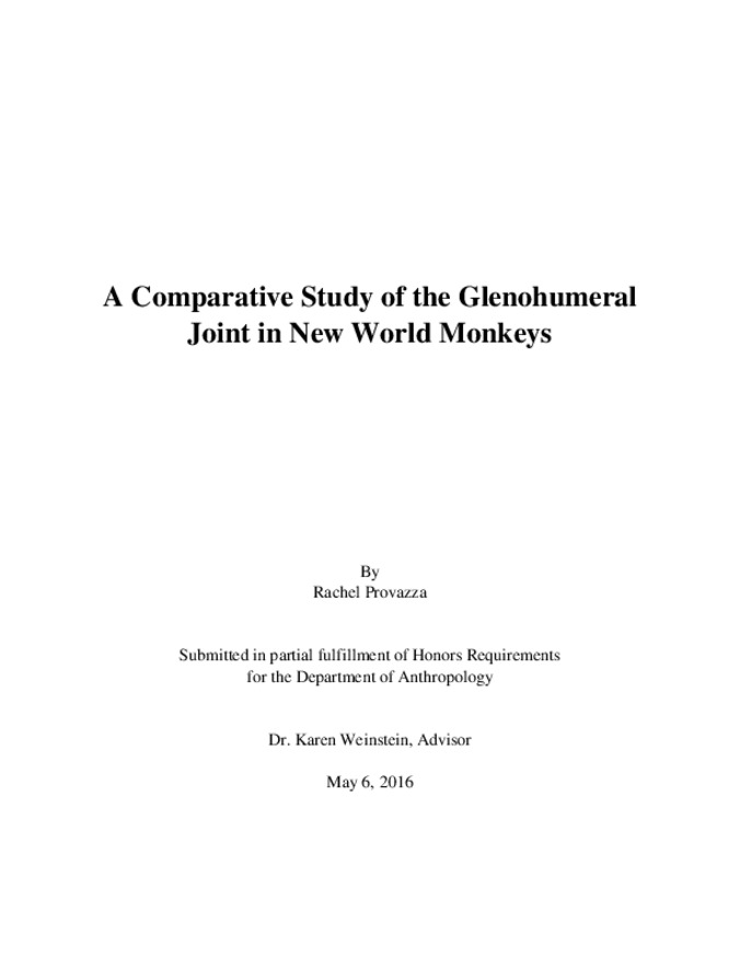 A Comparative Study of the Glenohumeral Joint in New World Monkeys Miniature