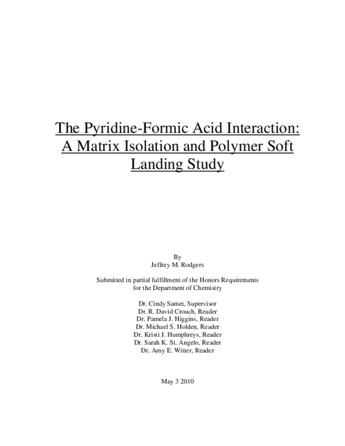 The Pyridine-Formic Acid Interaction: A Matrix Isolation and Polymer Soft Landing Study Thumbnail