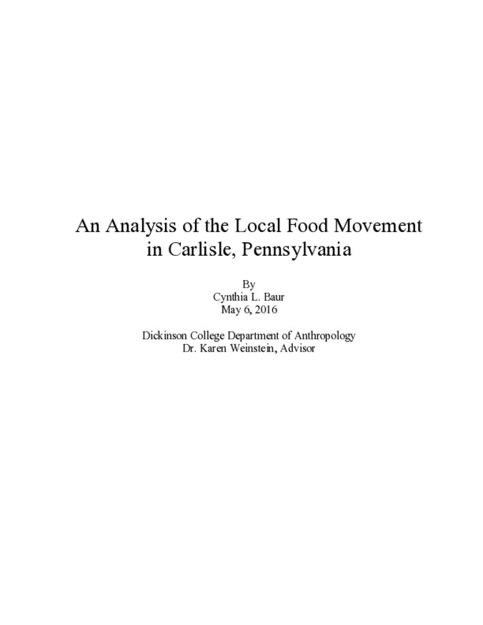 An Analysis of the Local Food Movement in Carlisle, Pennsylvania Thumbnail