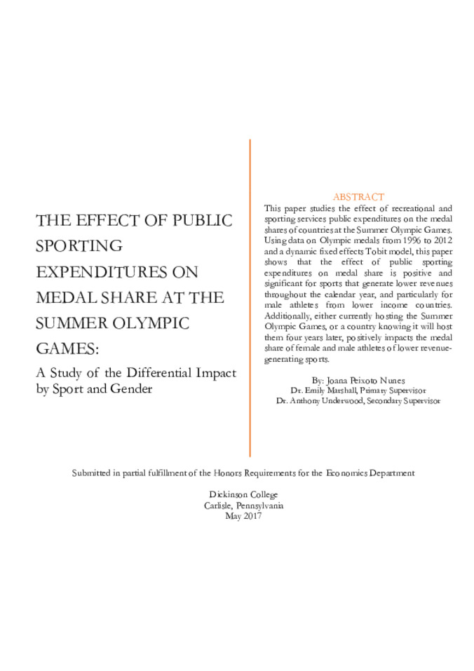 The Effect of Public Sporting Expenditures on Medal Share at the Summer Olympic Games: A Study of the Differential Impact by Sport and Gender 缩略图