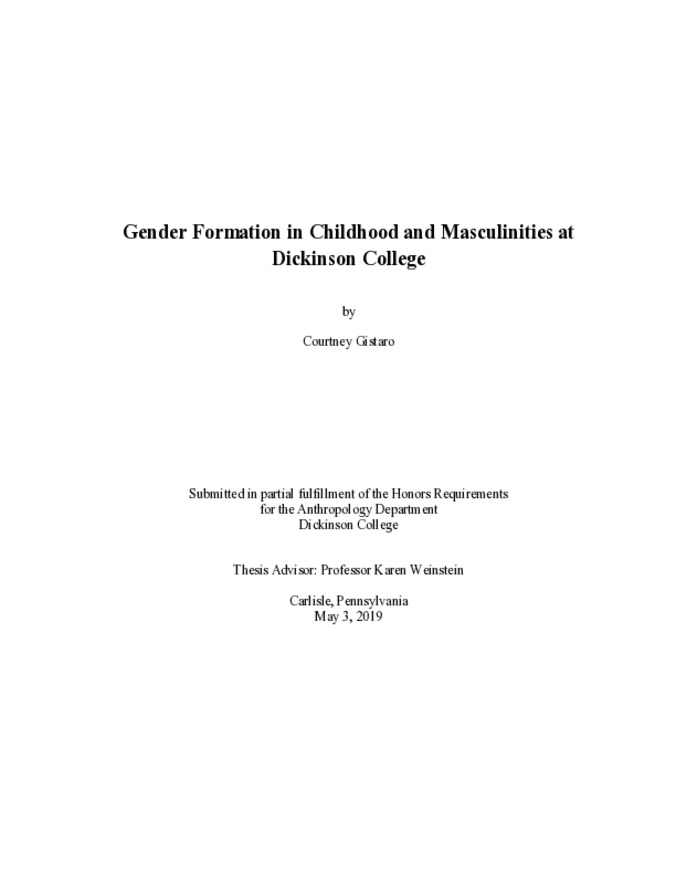 Gender Formation in Childhood and Masculinities at Dickinson College Thumbnail