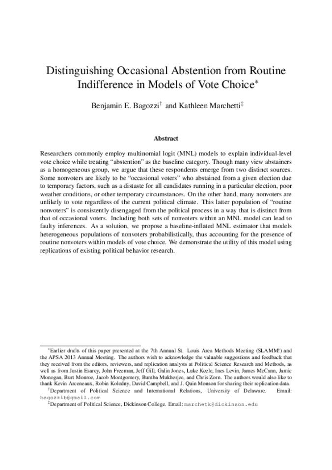 Distinguishing Occasional Abstention From Routine Indifference in Models of Vote Choice Thumbnail