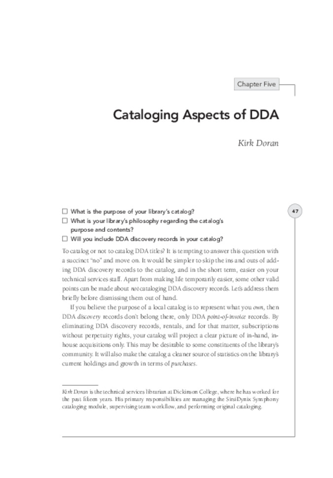 Cataloging Aspects of DDA miniatura