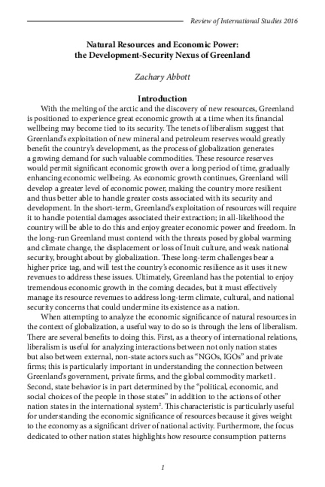 Natural Resources and Economic Power: the Development-Security Nexus of Greenland Thumbnail