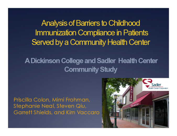 Analysis of Barriers to Childhood Immunization Compliance in Patients Served by a Community Health Center Thumbnail
