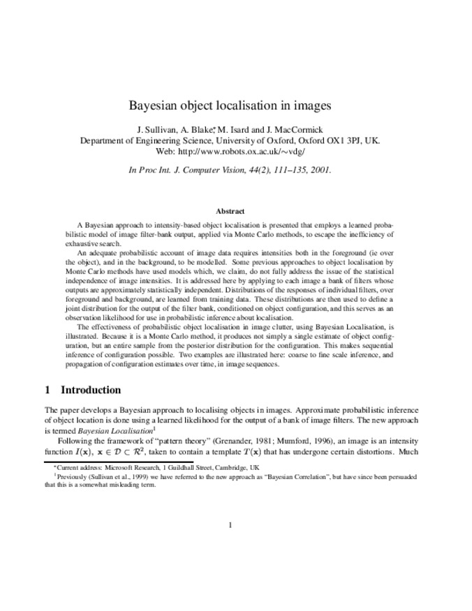Bayesian Object Localisation in Images Miniature