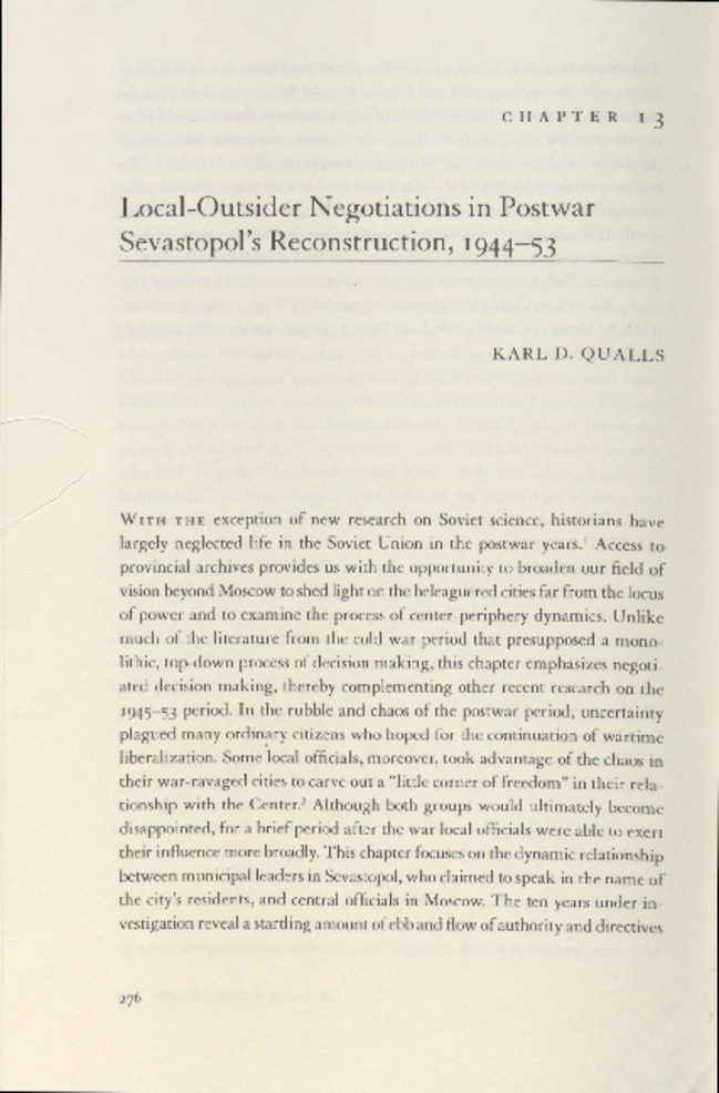Local-Outsider Negotiations in Postwar Sevastopol's Reconstruction, 1944-53 miniatura