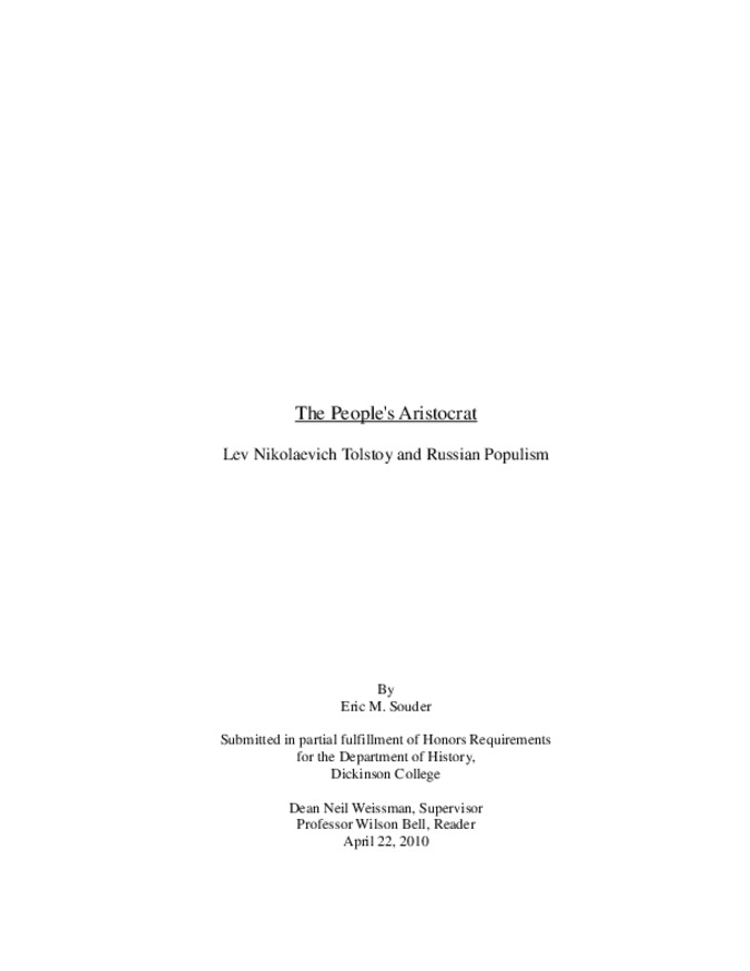 The People's Aristocrat: Lev Nikolaevich Tolstoy and Russian Populism 缩略图