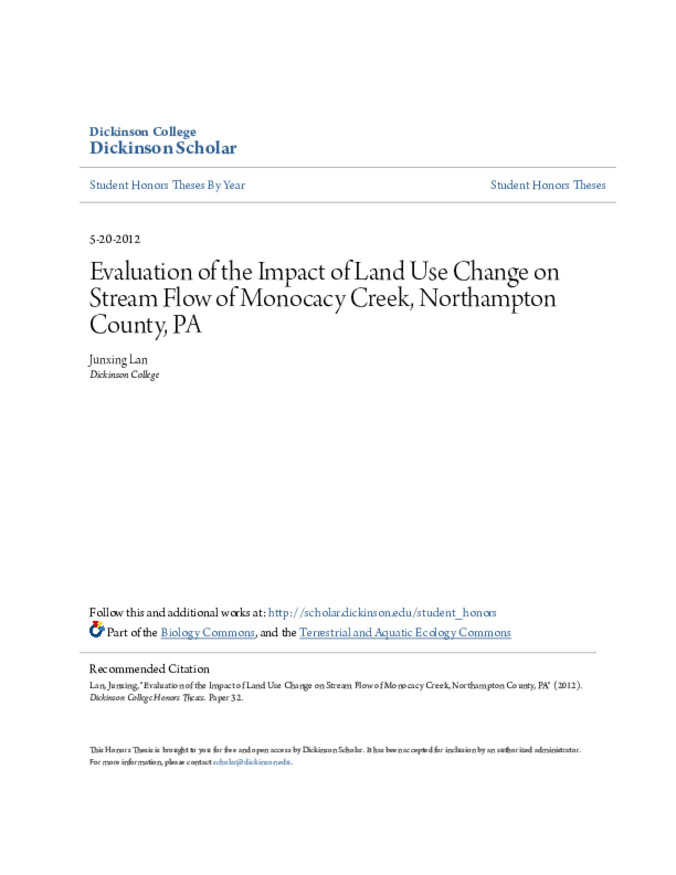 Evaluation of the Impact of Land Use Change on Stream Flow of Monocacy Creek, Northampton County, PA miniatura
