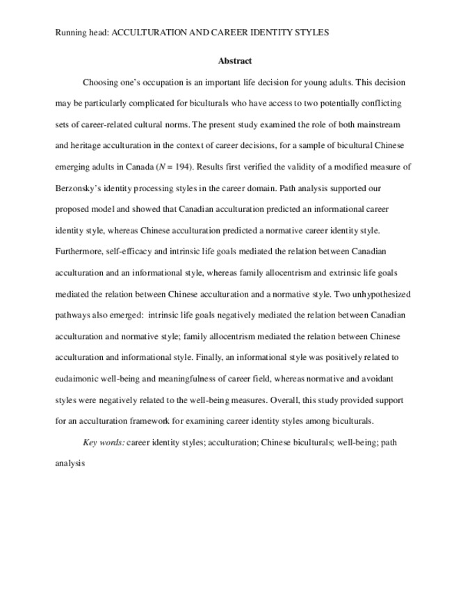The Cultural Shaping of Career Aspirations: Acculturation and Chinese Biculturals' Career Identity Styles Miniaturansicht