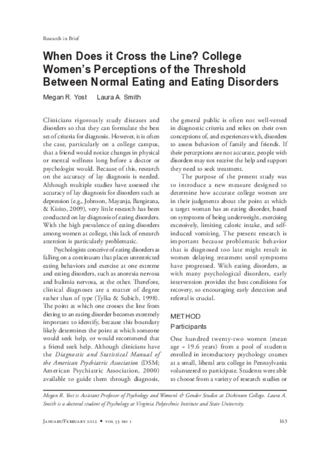 When Does It Cross the Line? College Women's Perceptions of the Threshold Between Normal Eating and Eating Disorders Miniature