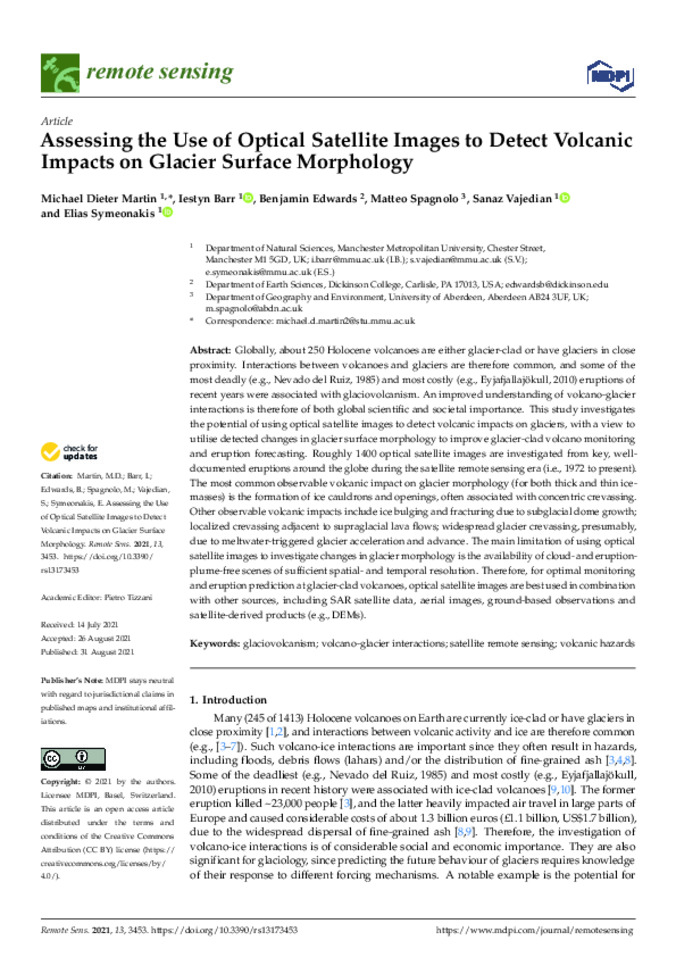 Assessing the Use of Optical Satellite Images to Detect Volcanic Impacts on Glacier Surface Morphology Thumbnail