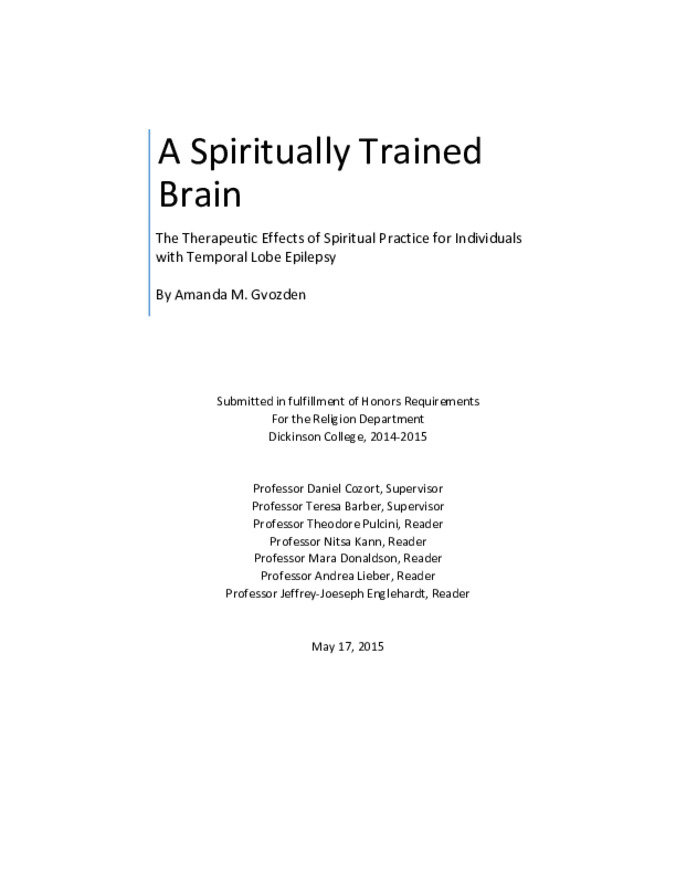 A Spiritually Trained Brain : The Therapeutic Effects of Spiritual Practice for Individuals with Temporal Lobe Epilepsy Thumbnail