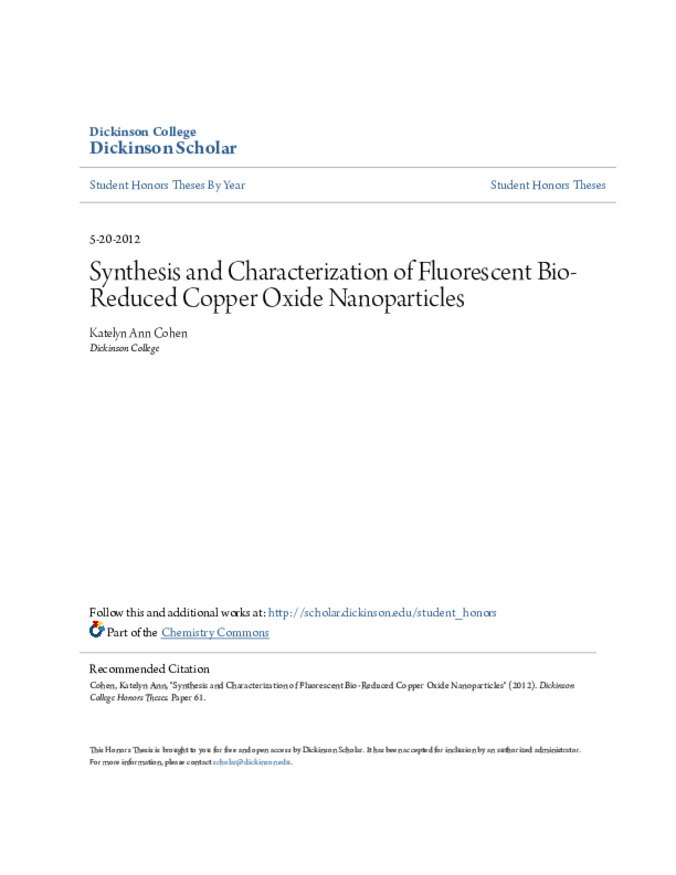 Synthesis and Characterization of Fluorescent Bio-Reduced Copper Oxide Nanoparticles miniatura