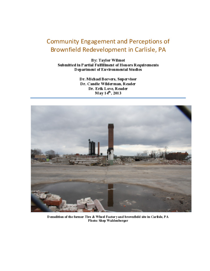 Community Engagement and Perceptions of Brownfield Redevelopment in Carlisle, PA Thumbnail