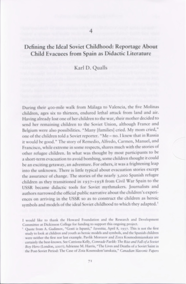 Defining the Ideal Soviet Childhood: Reportage About Child Evacuees from Spain as Didactic Literature 缩略图