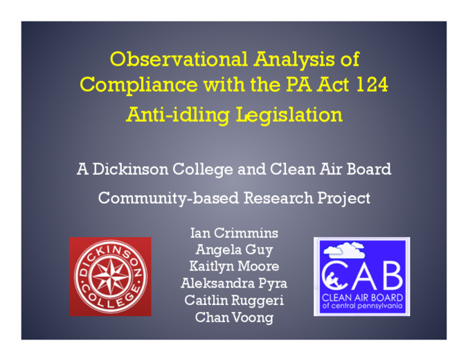 Observational Analysis of Compliance with the PA Act 124 Anti-idling Legislation Miniature