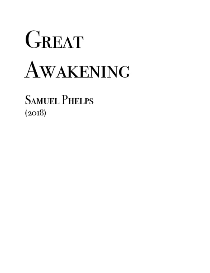 Great Awakening [music] : for SATB choir, baritone soloist, cello, and two pianos miniatura