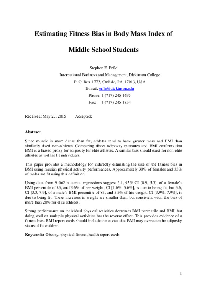 Estimating Fitness Bias in Body Mass Index of Middle School Students Miniature