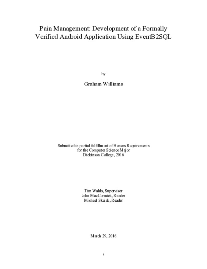 Pain Management: Development of a Formally Verified Android Application Using EventB2SQL Miniature