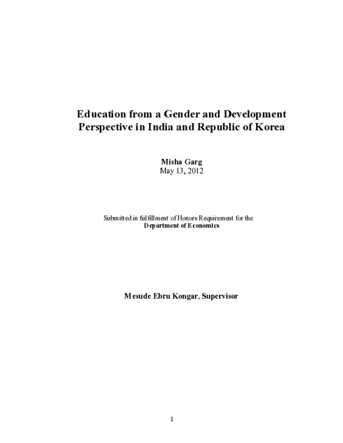 Education from a Gender and Development Perspective in India and Republic of Korea Thumbnail